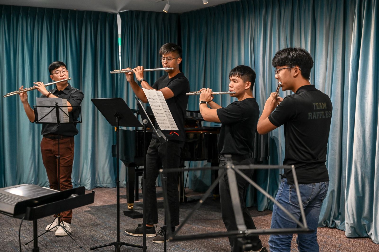 Flute players performing at the BAS studio