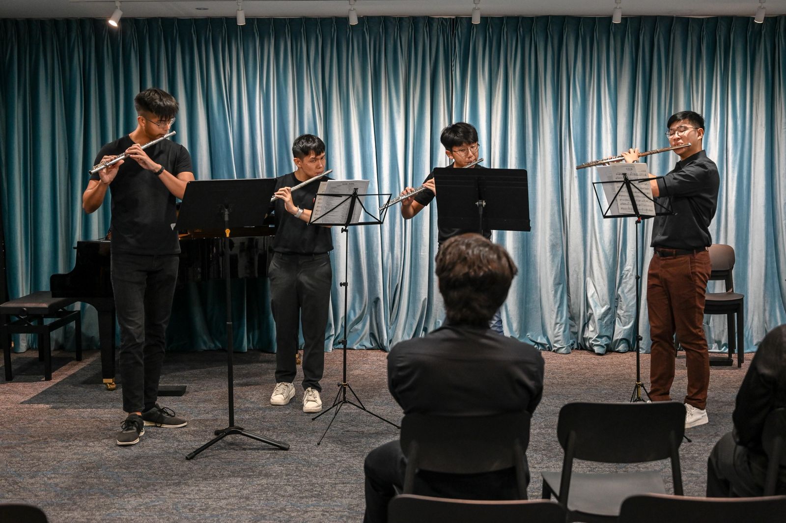 A flute quartet performing at the BAS studio